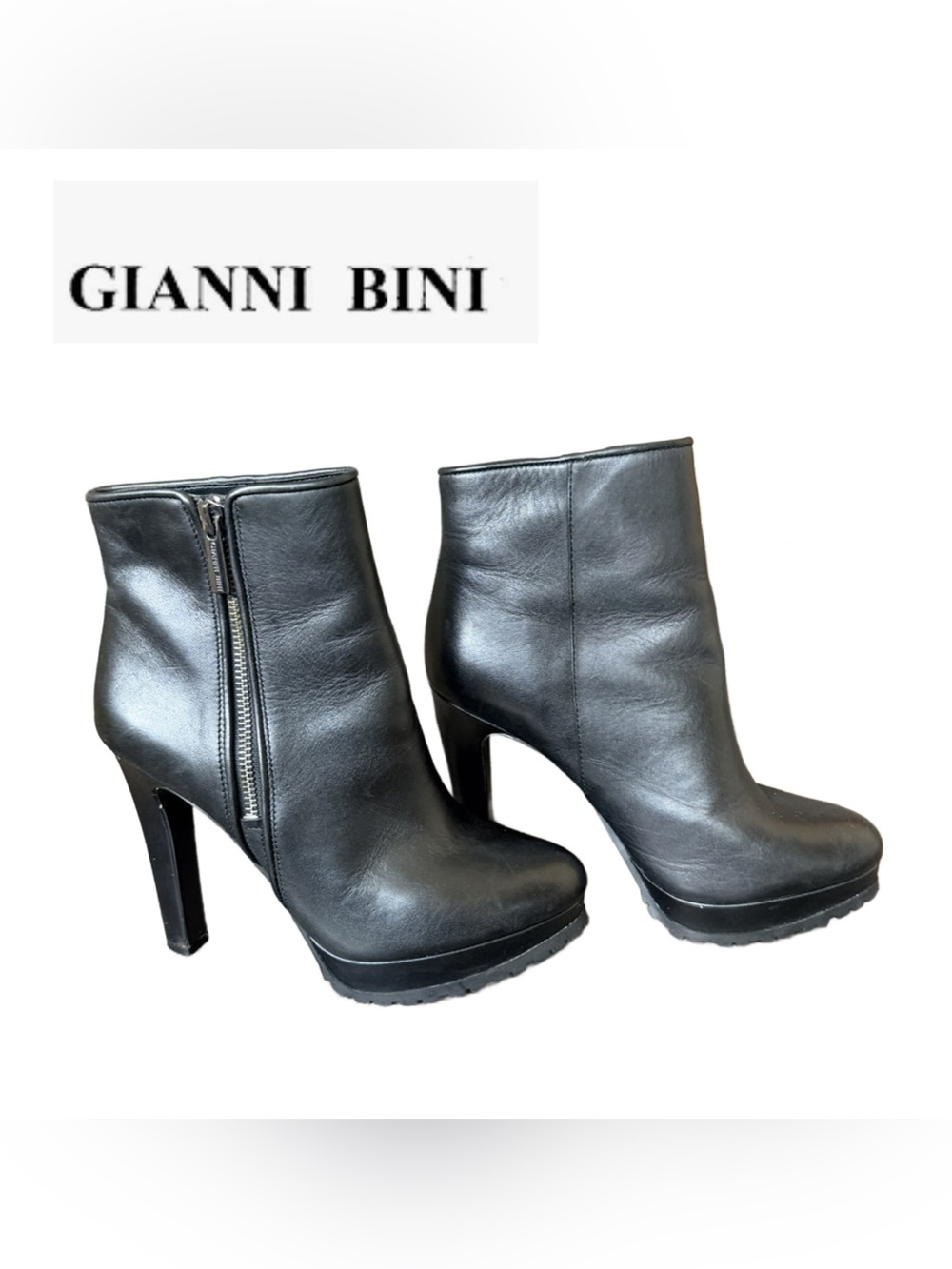Gianni Bini Black Leather Platform High-Heel Ankle Booties